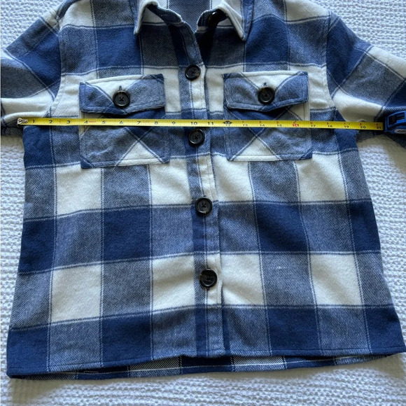 BB Dakota Steve Madden Blue White Plaid Flannel Shacket Buffalo Check - Picture 7 of 9